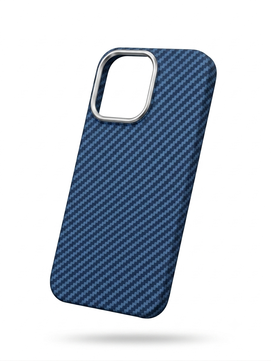 CASELIK Carbon Case — Atlantic, navy carbon-fiber weave iPhone case, front view